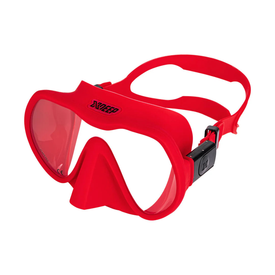 Red XDEEP Radical low-volume scuba diving mask with frameless single-lens design